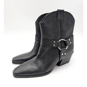 Open Edit Enzo Western Ankle Boot Square Toe Women's Black Size US6.5M EU37